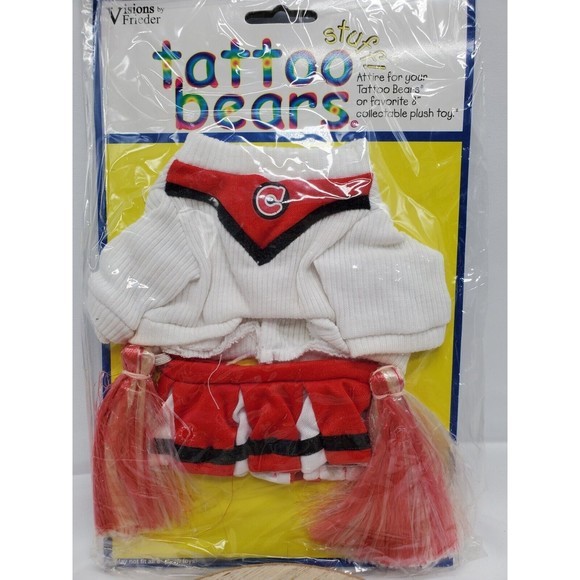 Vtg NEW Tattoo Bears Attire Red White Cheerleader & Pom Poms Outfit For 8" Plush - Picture 1 of 2
